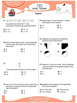 ilkokul 1. Sınıf Genel Tekrar Testleri 